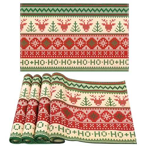 AFXXE Set De Table Noel, 30x45cm Set De Table Noel Lavable, Rouge Sets De Table Noel Lot de 4, Utilisé pour Sets De Table en Lin de Noël pour La Décoration De Table (Neige)