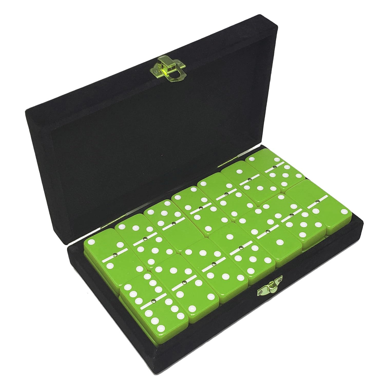 Marion Domino Double 6 Lime Green Jumbo Tournament Professional Size with Spinners in Elegant Black Velvet Case.