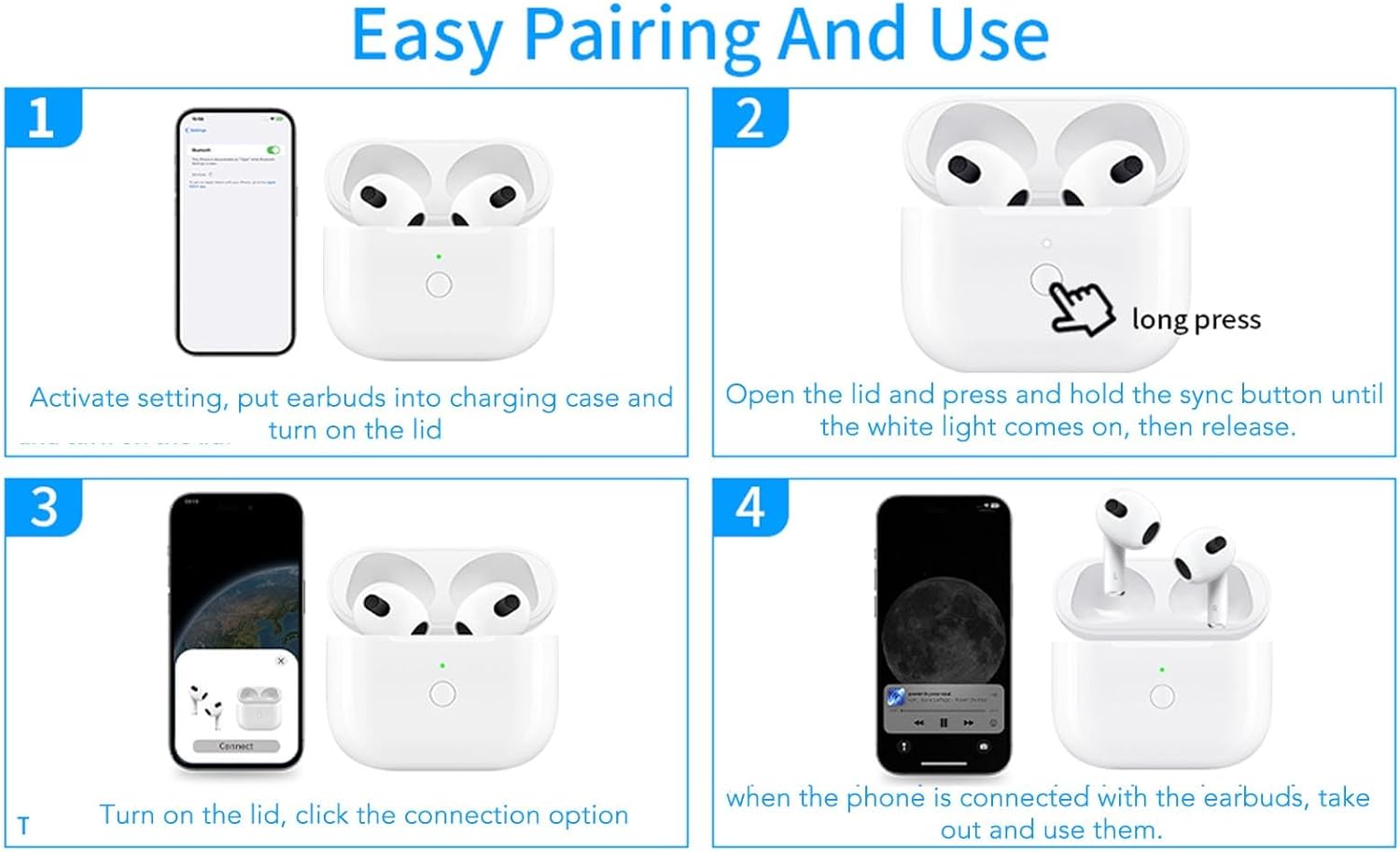MUNEFE A004 Earbuds Charging Case easy pairing steps