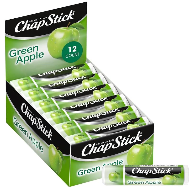 ChapStick Lip Moisturizer, Green Apple, 12-Pack Limited Edition Bulk Lip Balm, Sweet & Aromatic, 0.15 Oz Ea