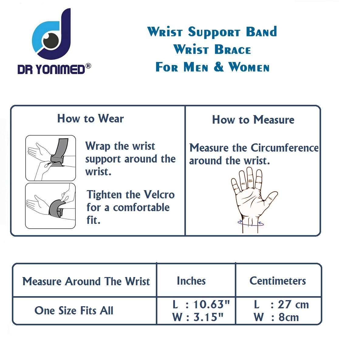 Dr Yonimed Wrist Supporter For Gym Wrist Band For Men & Women for Long Lasting Pain Relief & Stability Universal Size Wrist Brace for Workout, Gym & Pain Relief. 3