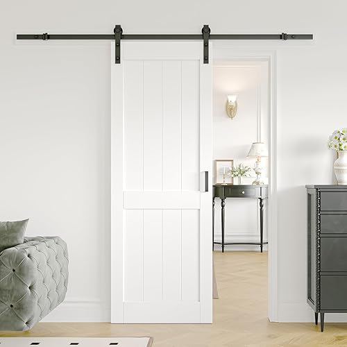 Miniatura 7 de ARK DESIGN Puerta corredera de granero de 36 x 84 pulgadas con kit de herrajes para puerta corredera de 6.6 pies, agujeros preperforados de fácil