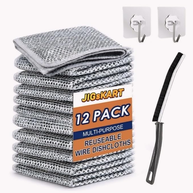 JIGsKART 12 Pack COMBO Non-Scratch Wire Dish Cloth for Kitchen Removing Tough Stains Rust |Steel Mesh Metal Cloth Scrubber for Utensils Cleaner for Burnt Marks Cleaning Cloth Wire Dishwashing Rags (B0D5RLYSLD) Amazon Price History, Amazon Price Tracker