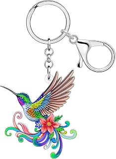 BONSNY Acrylic Blue Hummingbird Keychains For Women Gifts Car Purse Birds handbag Pendant Charms