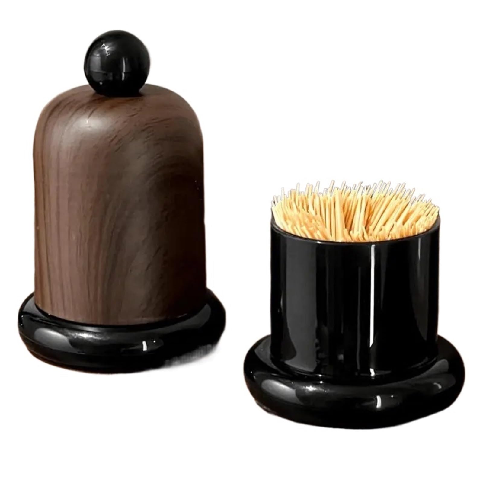 PSNKLMM Imitation Walnut Color Toothpick Holder With Ball Top Decor For Living Room & Kitchen, Portable