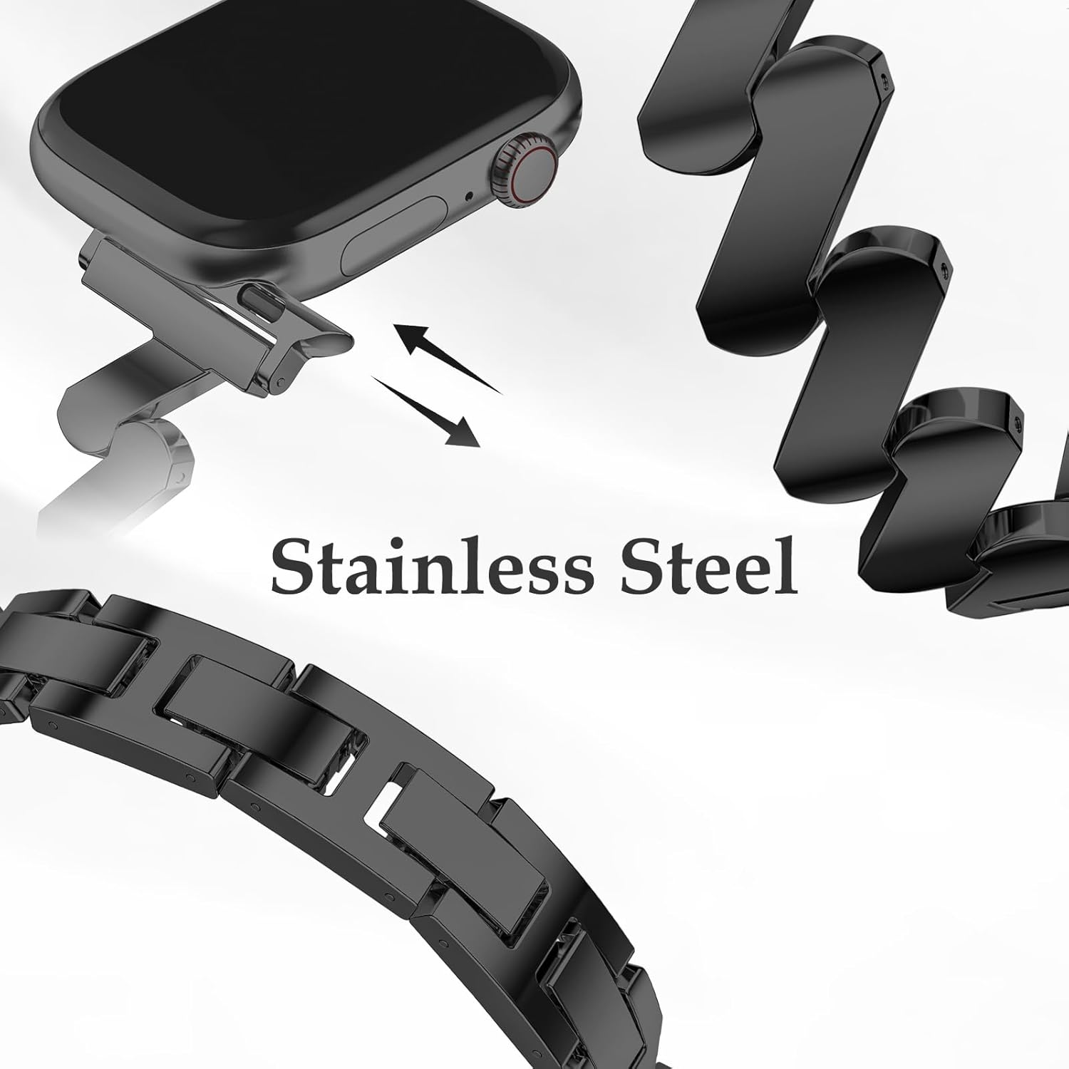 Easy-Snap Stainless Women Bands for Apple Watch 49mm 46mm 45mm 44mm 42mm 41mm 40mm 38mm, Slim Watch Straps, Metal Link Bracelet for iWatch Series 11-1 SE Ultra, Fits 5.4"-7.1" Wrists