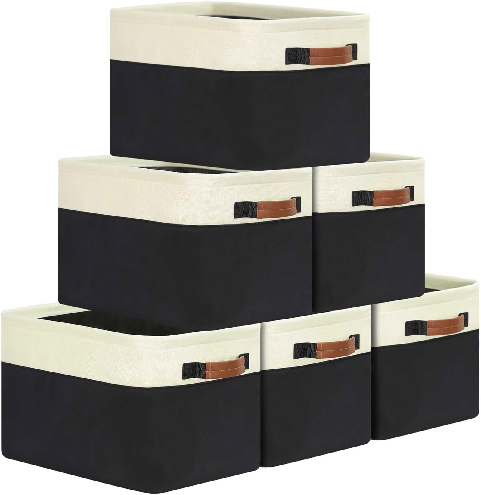 GhvyenntteS 6 Pack Large Fabric Storage Bins for Shelves with Metal Frame Opening & Hard Bottom Board, Collapsible Storage Baskets for Shelves, 15x11 Inch Baskets for Organizing Clothes Toys (Black)