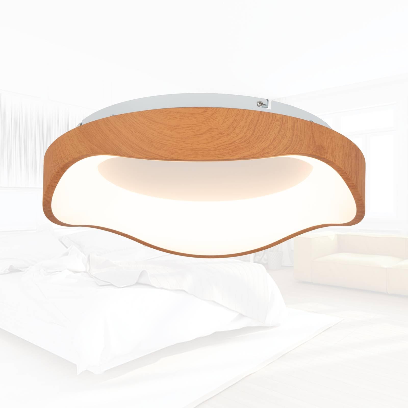 COSTWAY LED Mount Ceiling Light, 3000K Warm Light 18W Ceiling Lamp with Wood Pattern & Metal Frame, Modern LED Ceiling Light Fixture for ‎Bedroom, Living Room, Bathroom, Hallway, Office