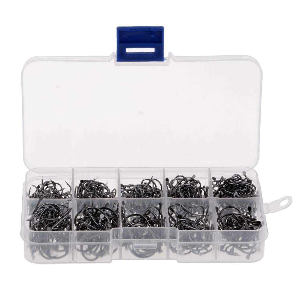 Ashu Supply 500pcs High Carbon Steel Fishing Hooks Fly Jig Barbed Hook with Hole and 10 Sizes from 3 to 12#