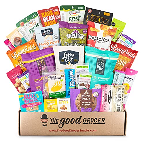 Deluxe GLUTEN FREE and VEGAN (Dairy Free) Snacks Care Package: Delicious Protein Bars, Cookies, Chips, Puffs, Fruit & Nuts, Healthy Gift Basket Alternative, Snack Variety Pack, College Student Care Package