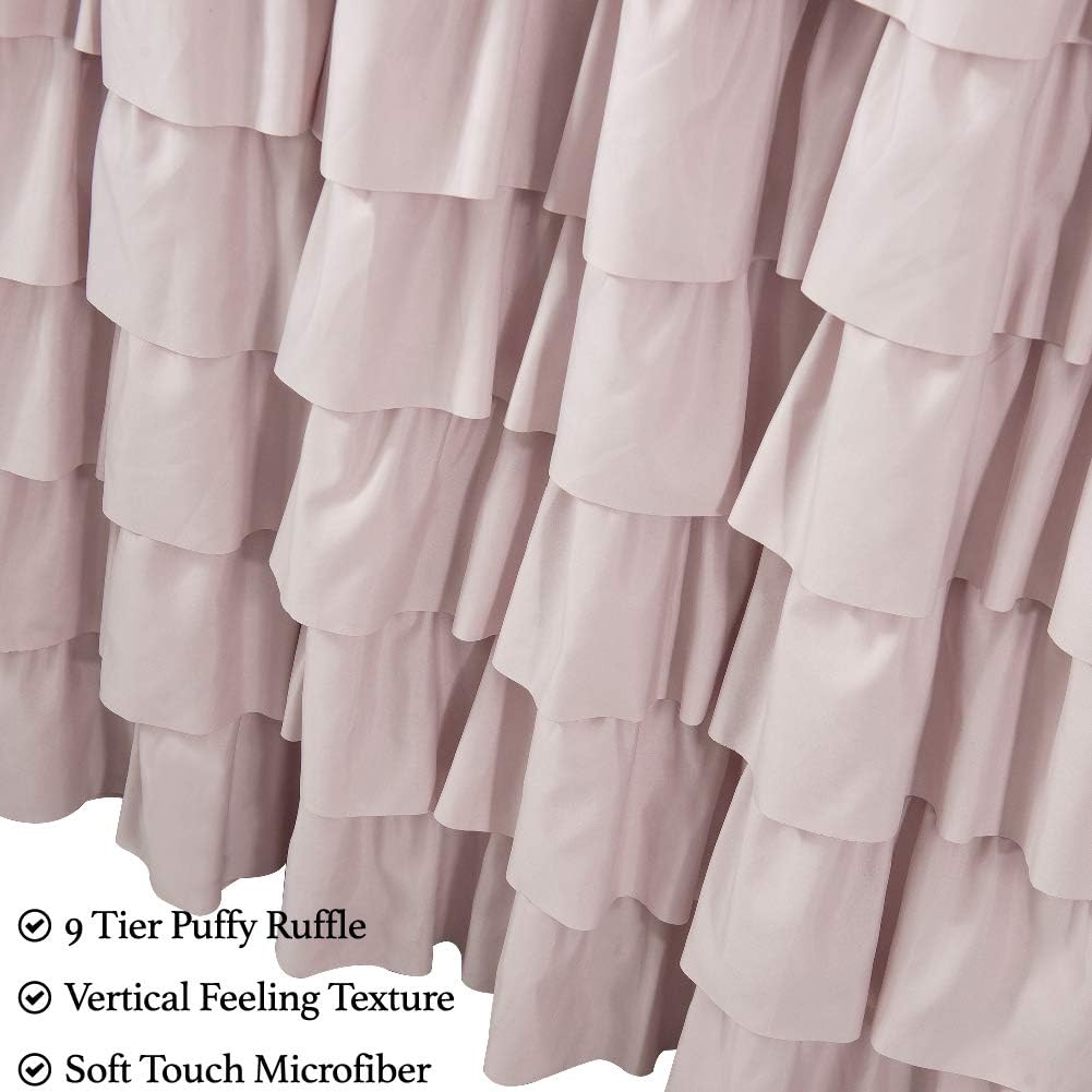 Blush Pink Ruffle Shower Curtain - Farmhouse Fabric Bathroom, Rustic Style 72 Inches Square