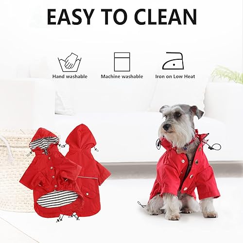 Miniatura 7 de Morezi - Impermeable con cremallera y botones reflectantes para perro, para la lluvia, cordón ajustable, capucha extraíble, elegante y de primera