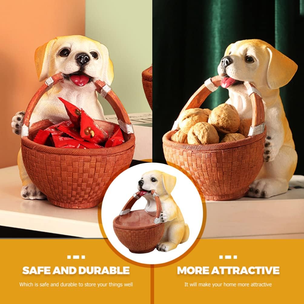 Dog Statue Key Holder Decorative Basket Keys Candy Jewelry Pastoral Style Cute Home Decor Storage Box Entryway Desk Living Room Office