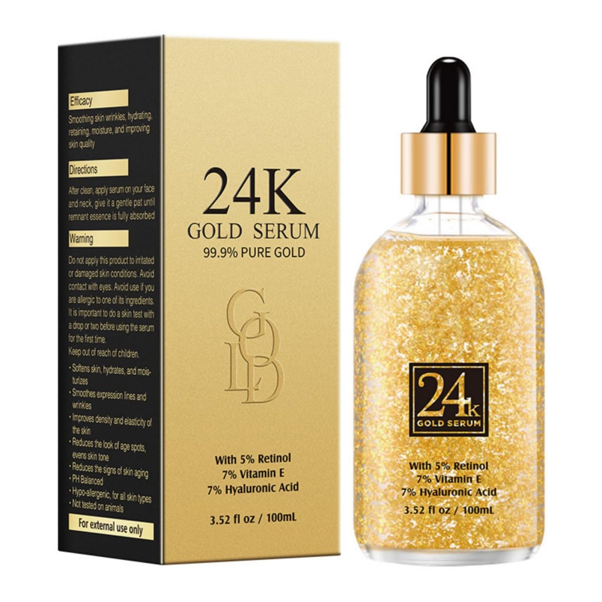 Ofanyia 24k Gold Foil Hyaluronic Acid Essence Hydrating Smooth Fine Lines Anti Aging Remove Wrinkles Facial Serum 100ml