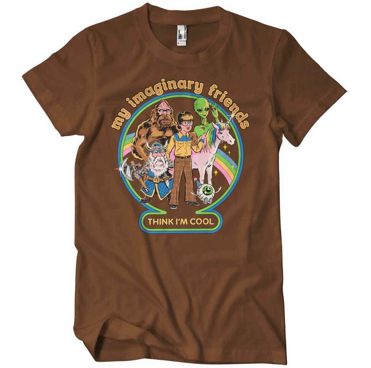 Steven Rhodes Officially Licensed My Imaginary Friends Think I'm Cool Mens T-Shirt (Brown), X-Large