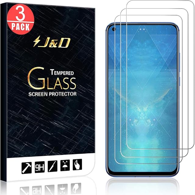 J&D Compatible for Huawei Honor View 20 Glass Screen Protector (3-Pack), Not Full Coverage, Tempered Glass HD Clear Ballistic Glass Screen Protector for Huawei Honor View 20, Not for Honor View 10