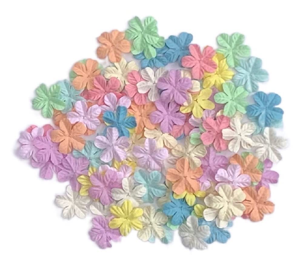 100 Pcs Patch Frangipani Flowers 25x25mm Mulberry Paper Flowers Scrapbooking Wedding DIY Craft Supplies Card. (Pastel Colors)