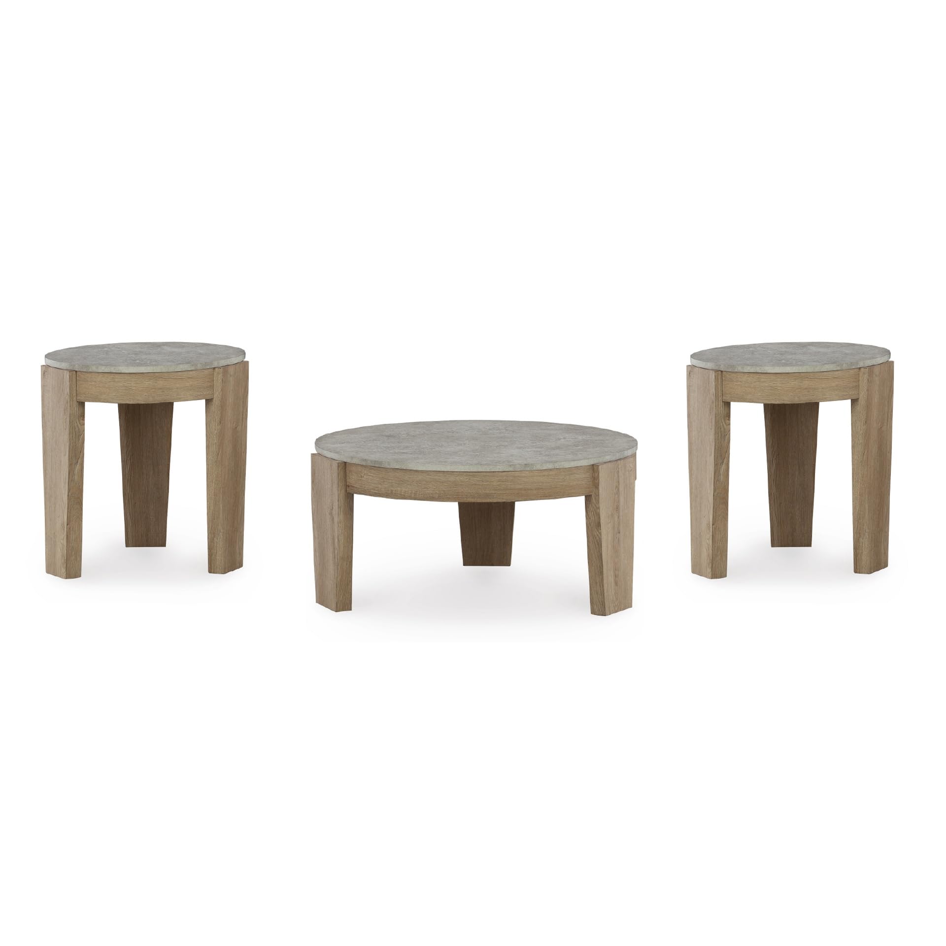 Signature Design by Ashley Guystone Casual Table Set with Faux Cement Melamine Tabletop, Set of 3, Light Brown & Light Gray
