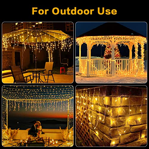 Techip 400Led Icicle Lights Outdoor Waterproof Icicle Christmas Lights With 80Drops 47Ft 8Modes Clear Wire Curtain Fairy String Light Indoor Decor For Wedding Party Christmas Decorations Warm White #TOP1