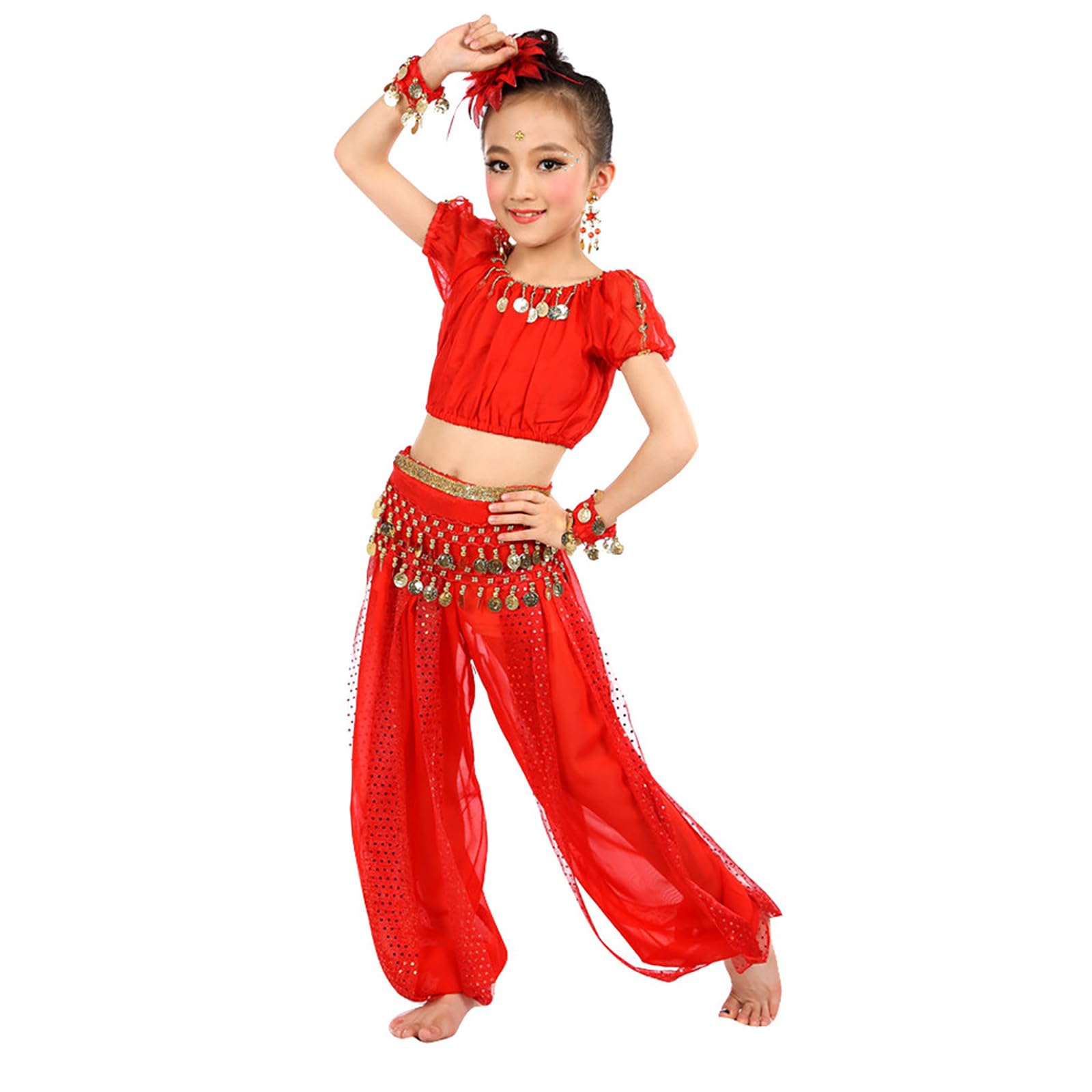 Girls Belly Dance Costume Set 2-Piece Outfit Girls With Top And Lantern Pants Arabian Dancing Performance Professional Carnival Dancer Outfit Suit — image 1