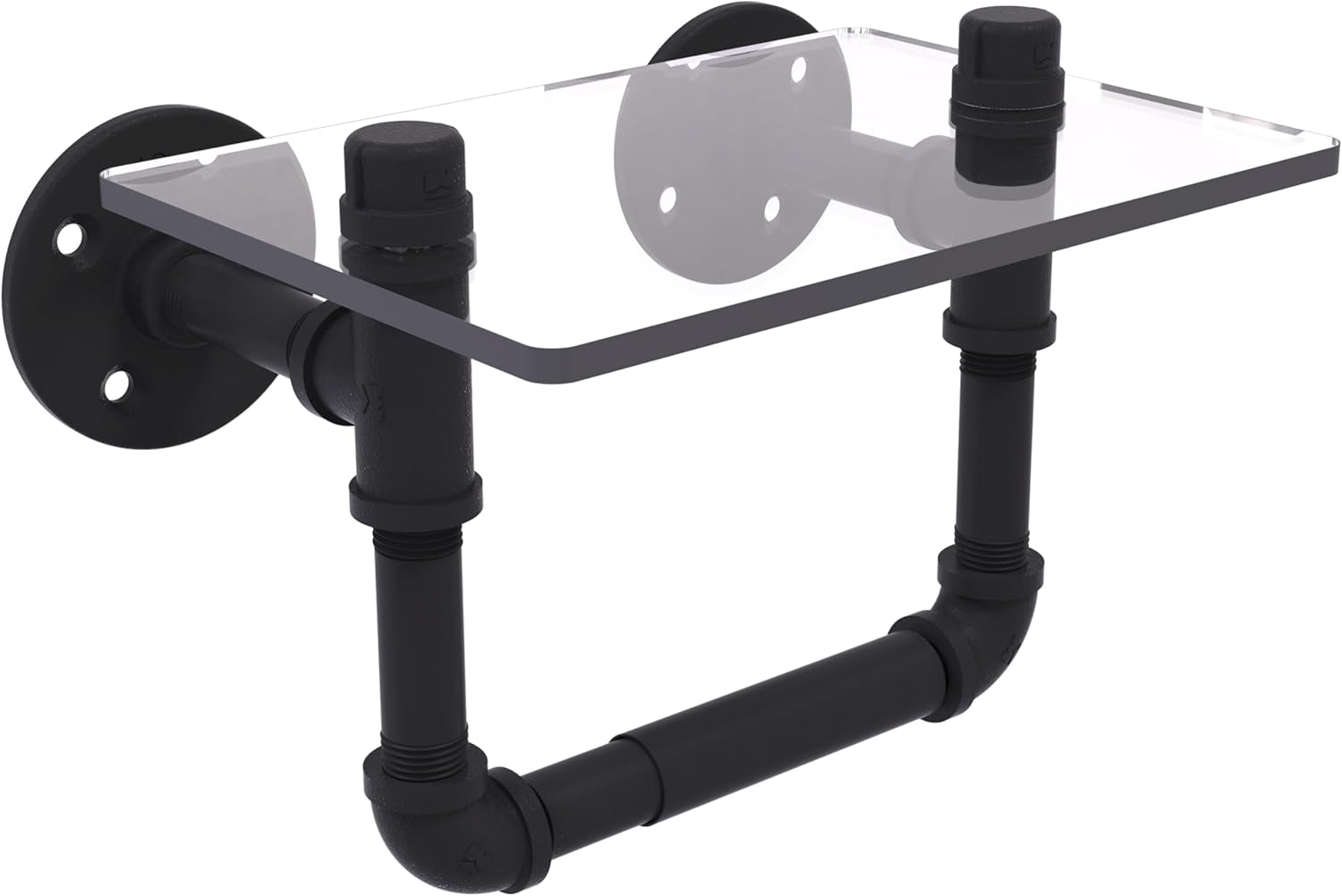 Allied Brass P-130-TPGS-BKM Pipeline Collection Toilet Tissue Holder with Glass Shelf, Matte Black