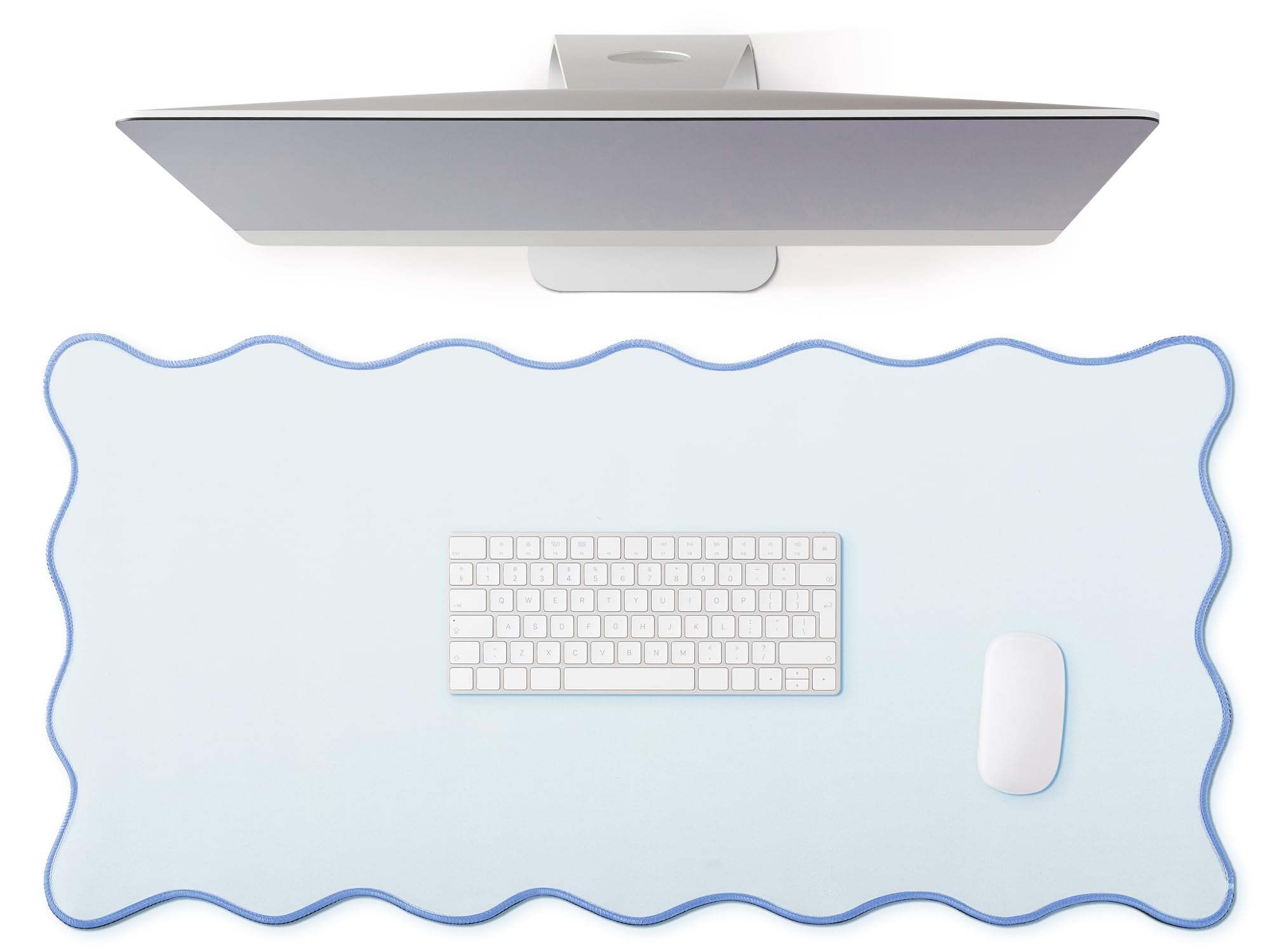 Hahafelt Scalloped Desk Mat Large Desk Pad Cute Coquette Table Mat Back to School Preppy Table Make up Pad Nonslip Graduation Gift with Stitching Waterproof Gaming(Blue,31.5 x 15.8 Inches) โ image 1
