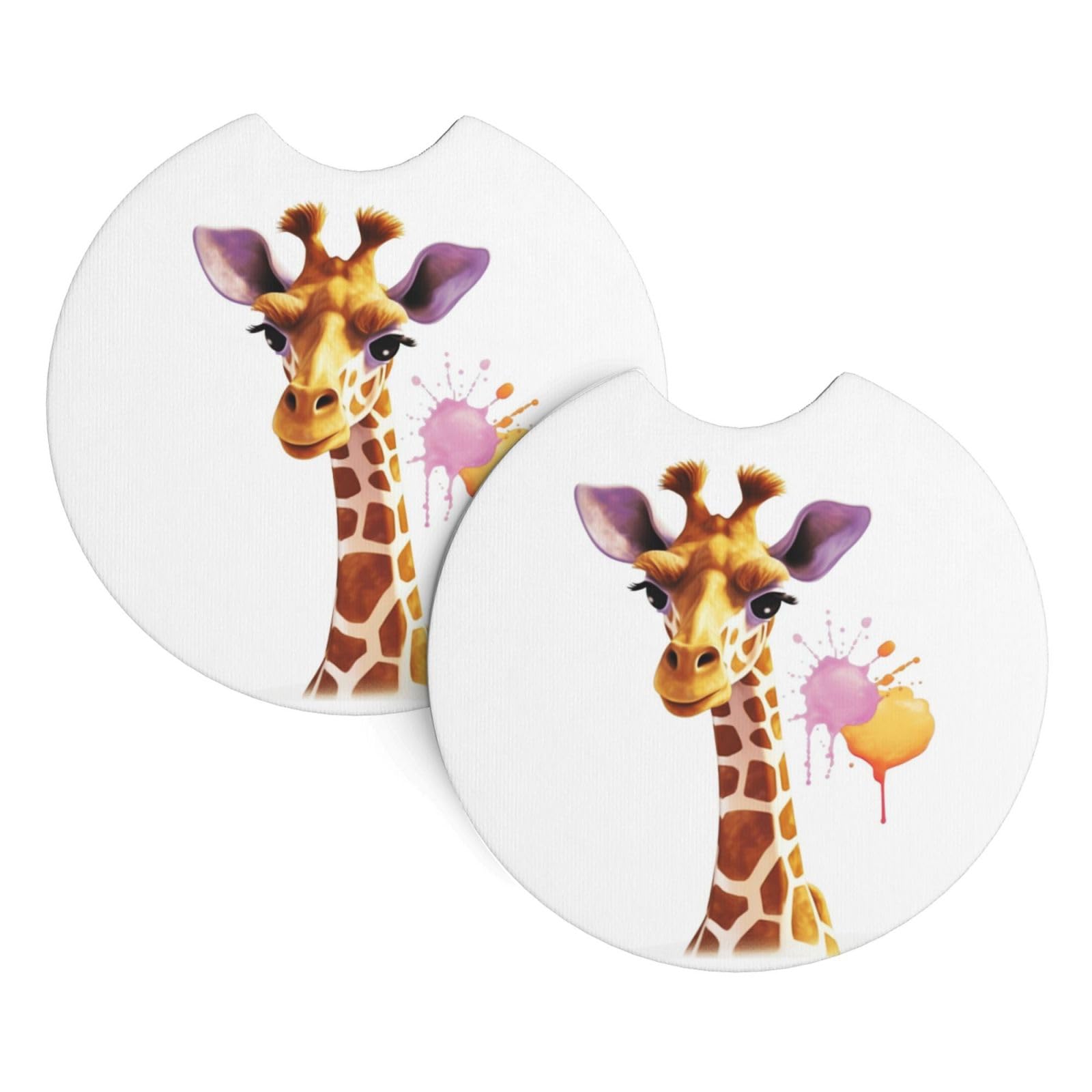 2PCS Car Coaster for Cup Holders Universal Auto Cup Mat Giraffe Cup Coaster Pad 2.7" Waterproof Neoprene Non-Slip Cup Holder Coasters Car Interior Accessories for Women Men