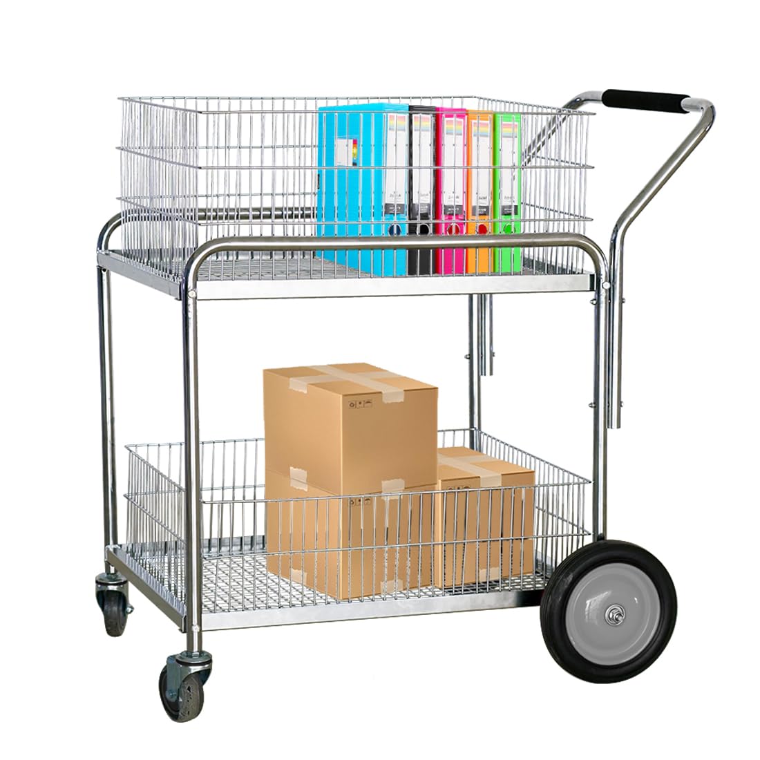 Carro postal con 2 cajas de almacenamiento de metal, carrito multiusos con asa, carrito de oficina con ruedas, carpeta de archivos, carro de almacenamiento, carro de carpeta, carro, carro,