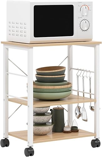 sogesfurniture Estante de cocina de 3 niveles para panadero, soporte para horno de microondas, carrito de almacenamiento, estación de trabajo,