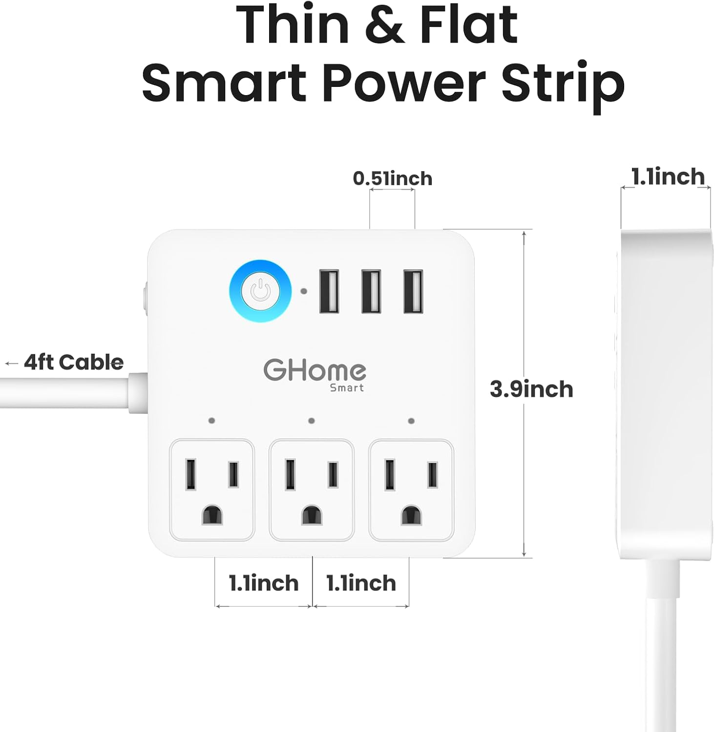 GHome Smart Power Strip Surge Protector 10A, Smart Plug that Works with Alexa & Google Home, 6 in 1 WiFi Outlets with APP Control, White Extension Cord 2.4G WiFi Only, ETL FCC Listed, No Hub Needed