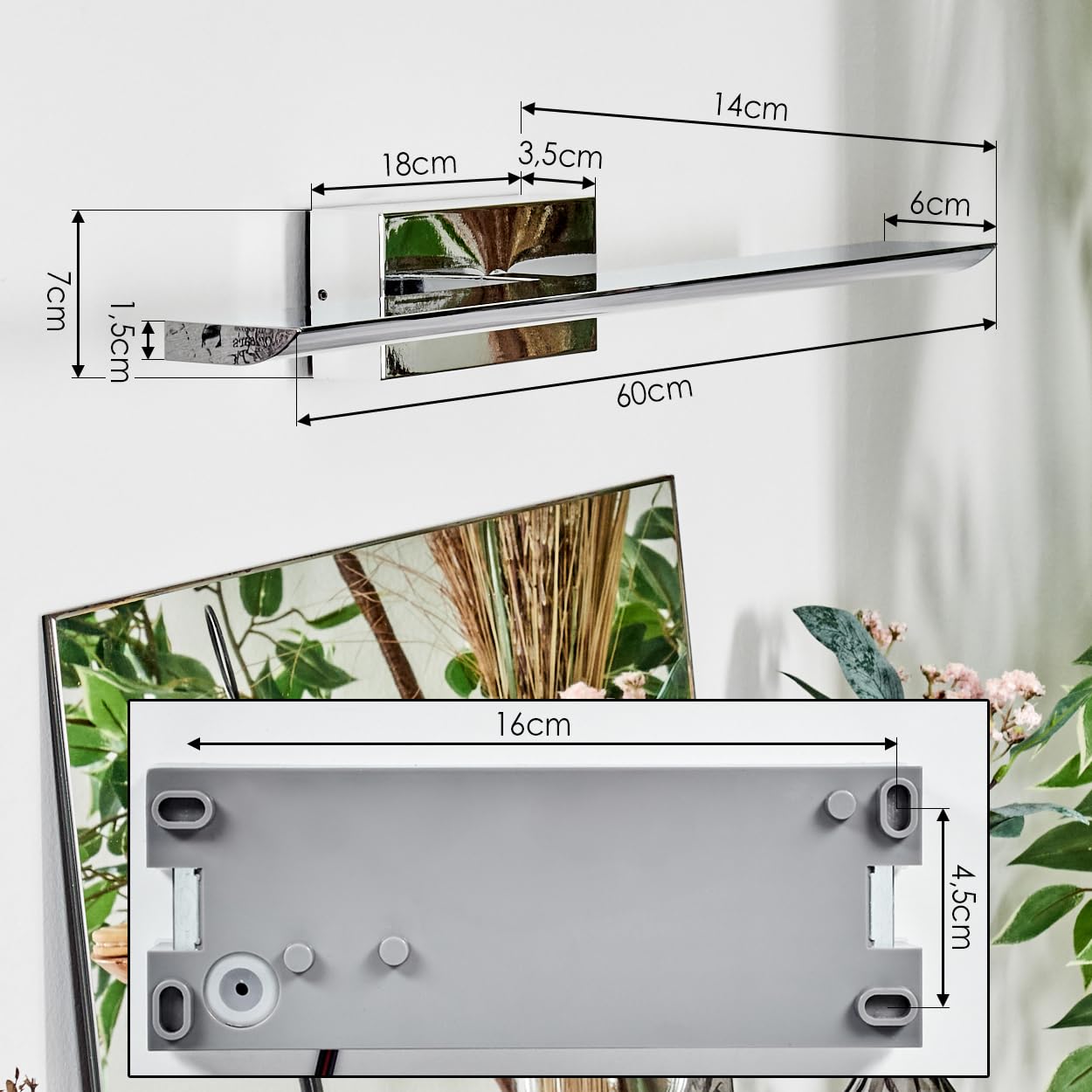 HOFSTEIN LED Spiegelleuchte Banek, Wandlampe aus Metall/Kunststoff in Chrom/Weiß, Spiegellampe mit RGBmFarbwechsel, Smart-Home/App, CCT einstellbar, Wandleuchte auch für Badezimmer geeignet, IP44