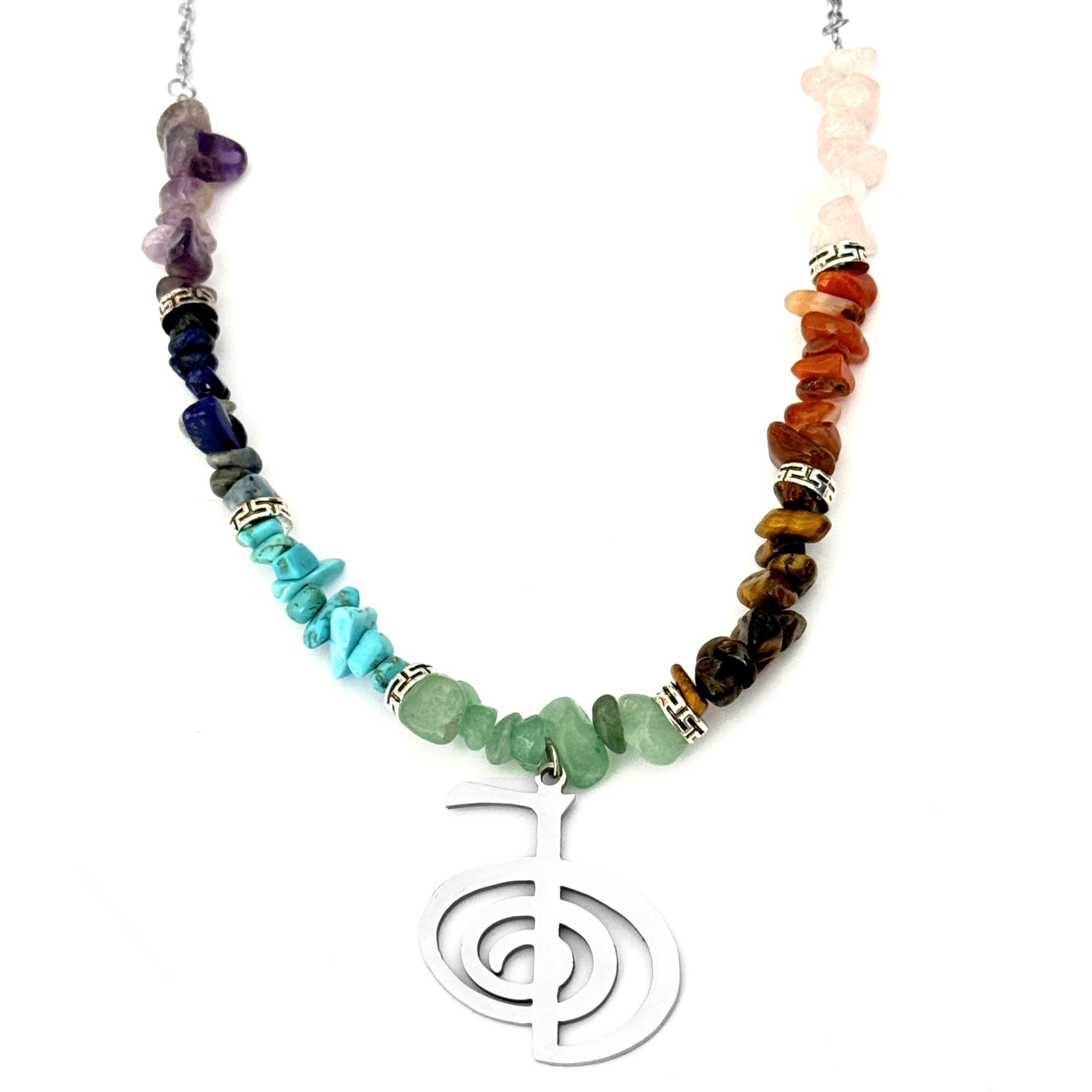 SIMBOLIKS Cho Ku Rei Reiki Colgante con Chakras Yoga Meditación Collar Protección Amuleto Terapia Reikista Método Usui Energía Curativa curación natural Collar Amuleto Para Mujer Acero inoxidable