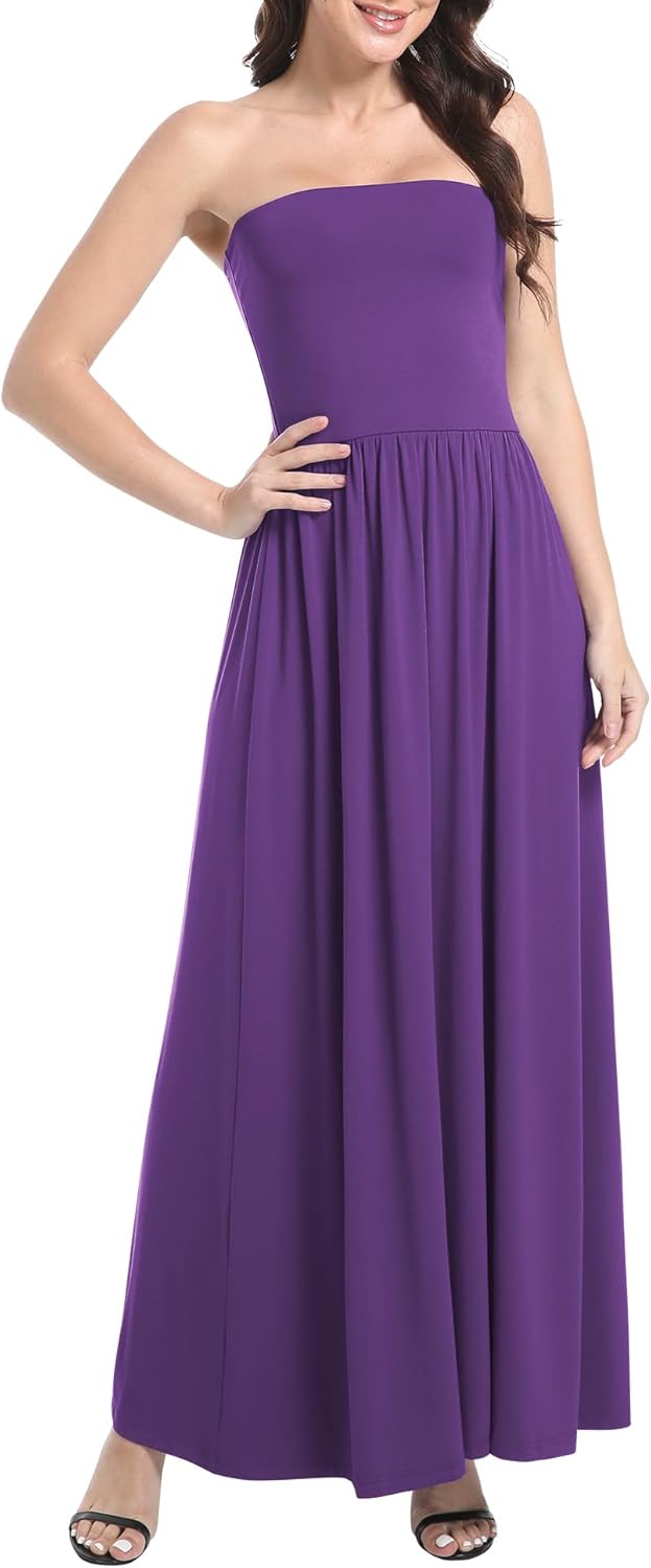 Urban CoCo Summer Strapless Ruched Maxi Dress for Women Sleeveless A Line Flowy Party Wedding Guest Long Dresses - Image 4