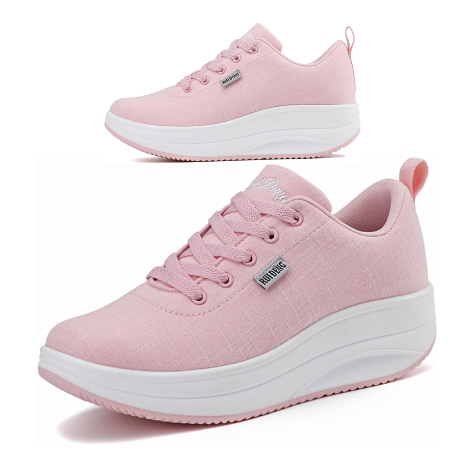 RUIDENG Platform Sneakers for Women Walking All Day | Slip Resistant Work Shoes for Women Comfortable | 2 Inch Thick Wedge Rocker Bottom