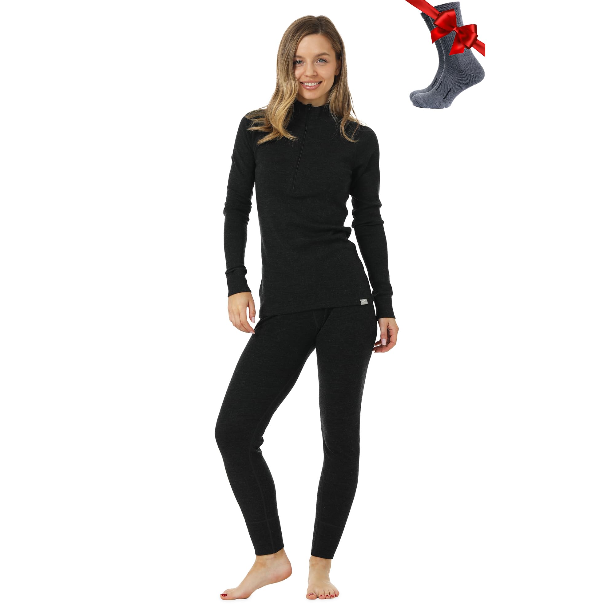 Merino.tech Completo Lana Donna Merinos - Intimo Termico Merino Maglia e Pantalone con Calzini Leggero, Medio, Pesante