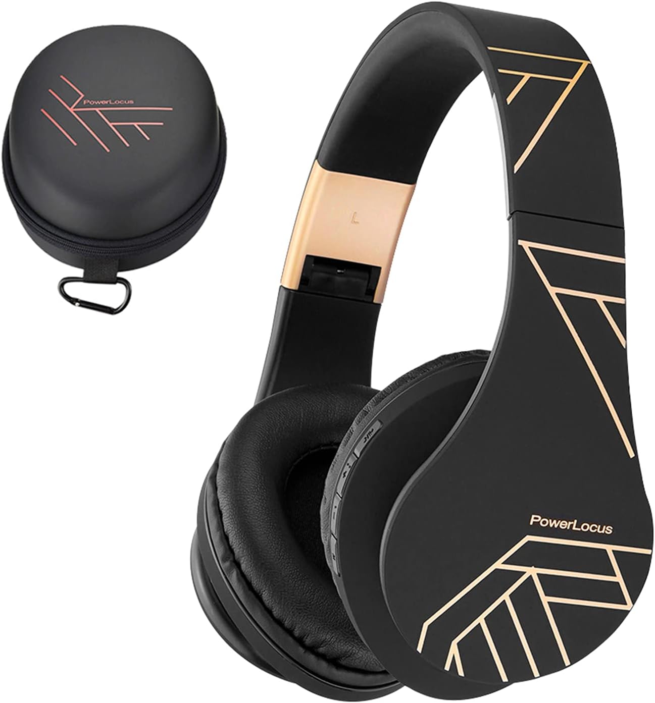 PowerLocus Bluetooth Headphones Over Ear, Wireless Headphones with Microphone, Foldable Headphone, Soft Memory Foam Earmuffs & Lightweight, Micro SD/TF, FM Radio for iPhone/Android/Tablet/PC/TV (Gold)