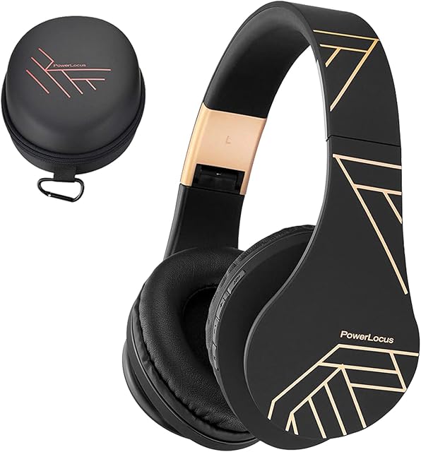 PowerLocus Bluetooth Headphones Over Ear, Wireless Headphones with Microphone, Foldable Headphone, Soft Memory Foam Earmuffs & Lightweight, Micro SD/TF, FM Radio for iPhone/Android/Tablet/PC/TV (Gold)