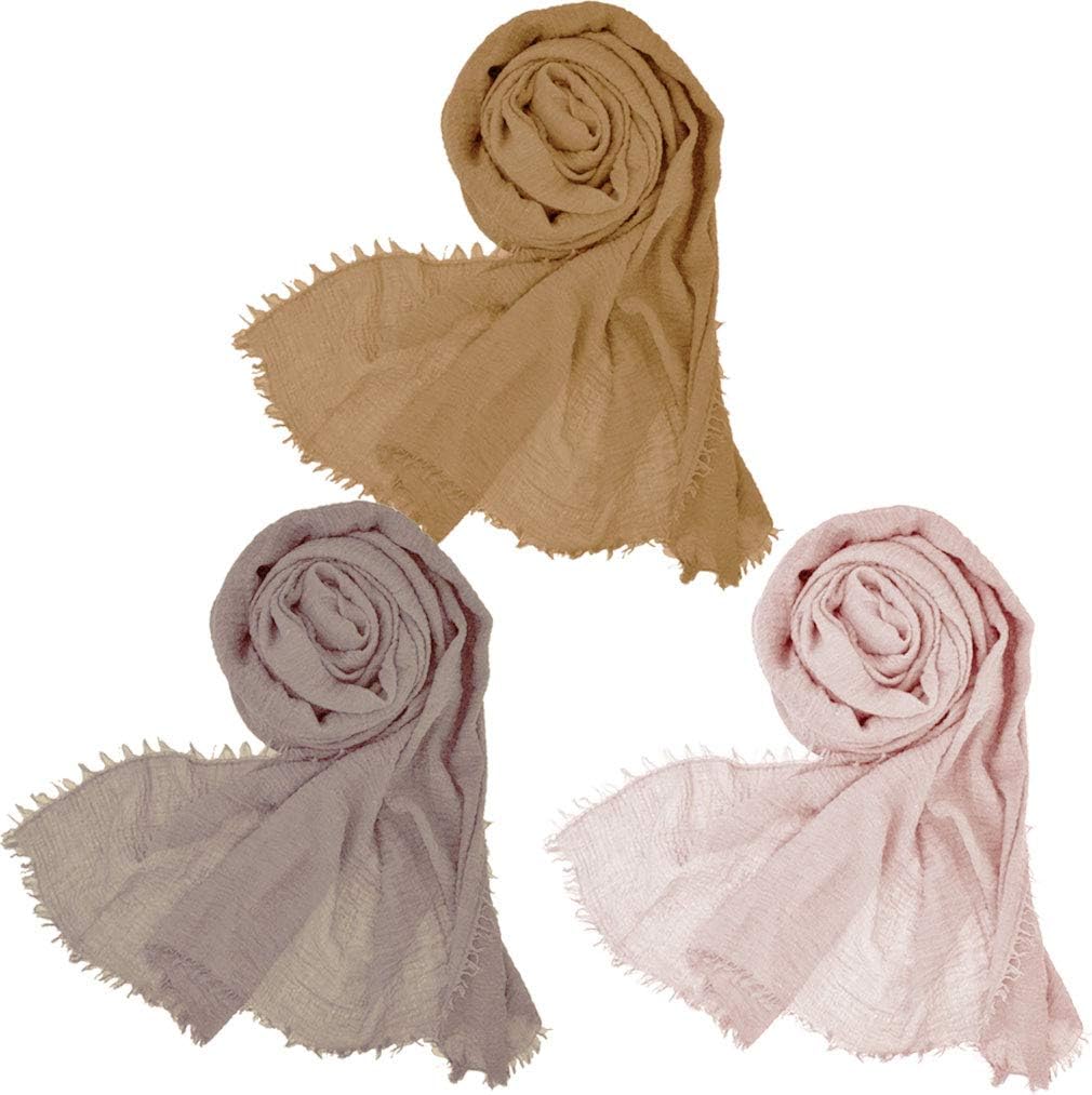 3pcs Women Soft Cotton Hemp Scarf Shawl Long Scarves, Travel Sunscreen