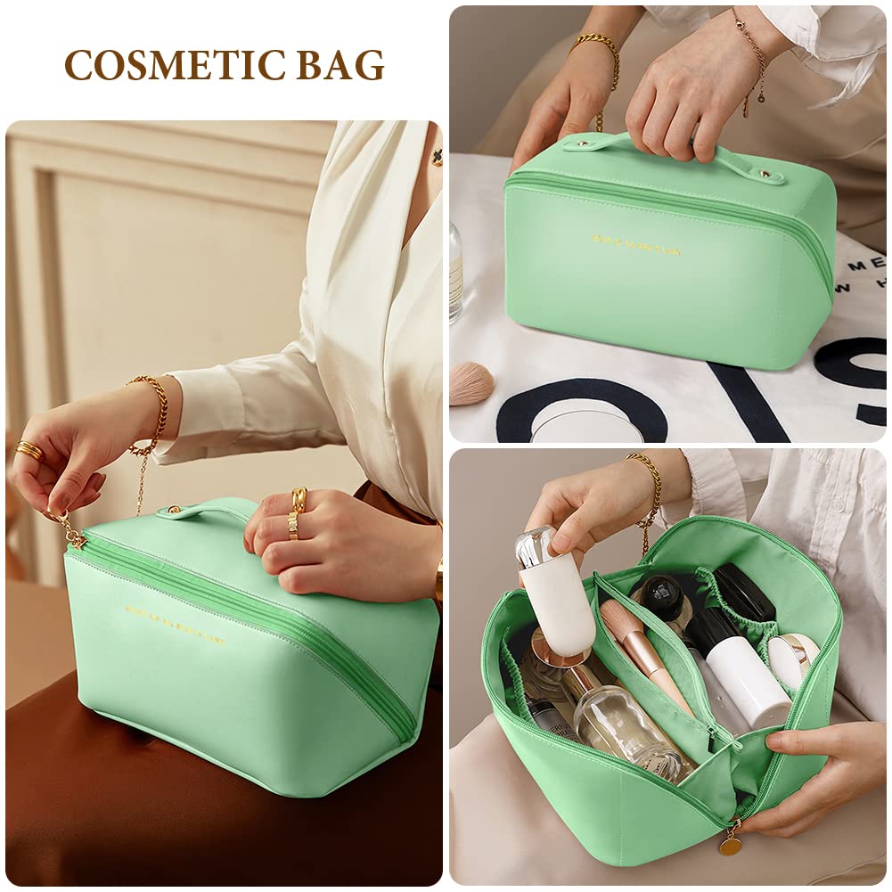 Aucuu Borsa Cosmetica da Viaggio, Beauty Case da Viaggio Donna, Borsa da Viaggio per Cosmetici, Borsa Cosmetica da Donna in Morbida Pelle PU, Borse da Toilette Impermeabile Portatile