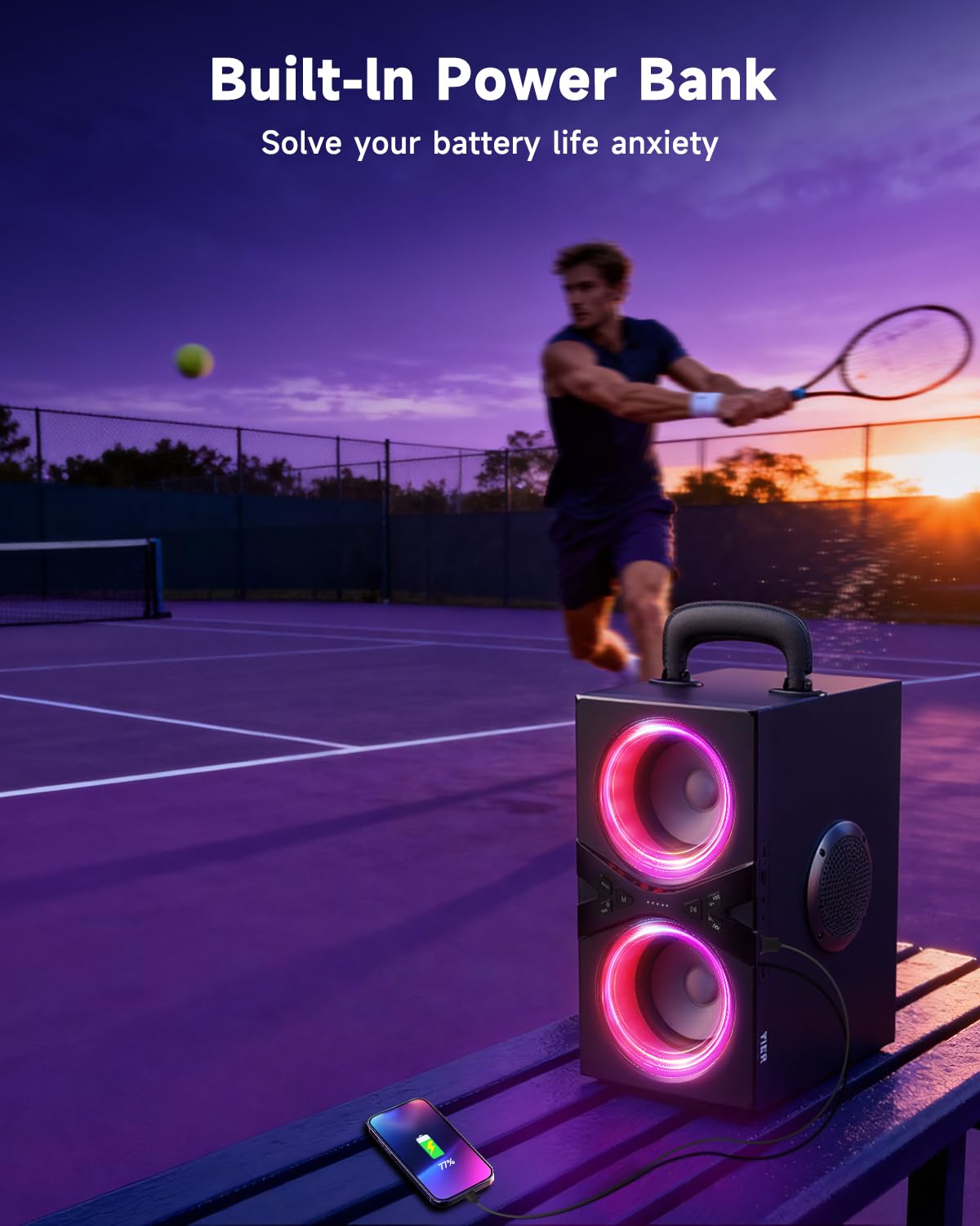 YIER Party Bluetooth Speaker:80W Peak Large Stereo Sound for Outdoor,Deep Bass,TWS,Loud with Lights,Portabe Wireless Big Speakers with Long Playtime,House,Projector,Movie — view 7