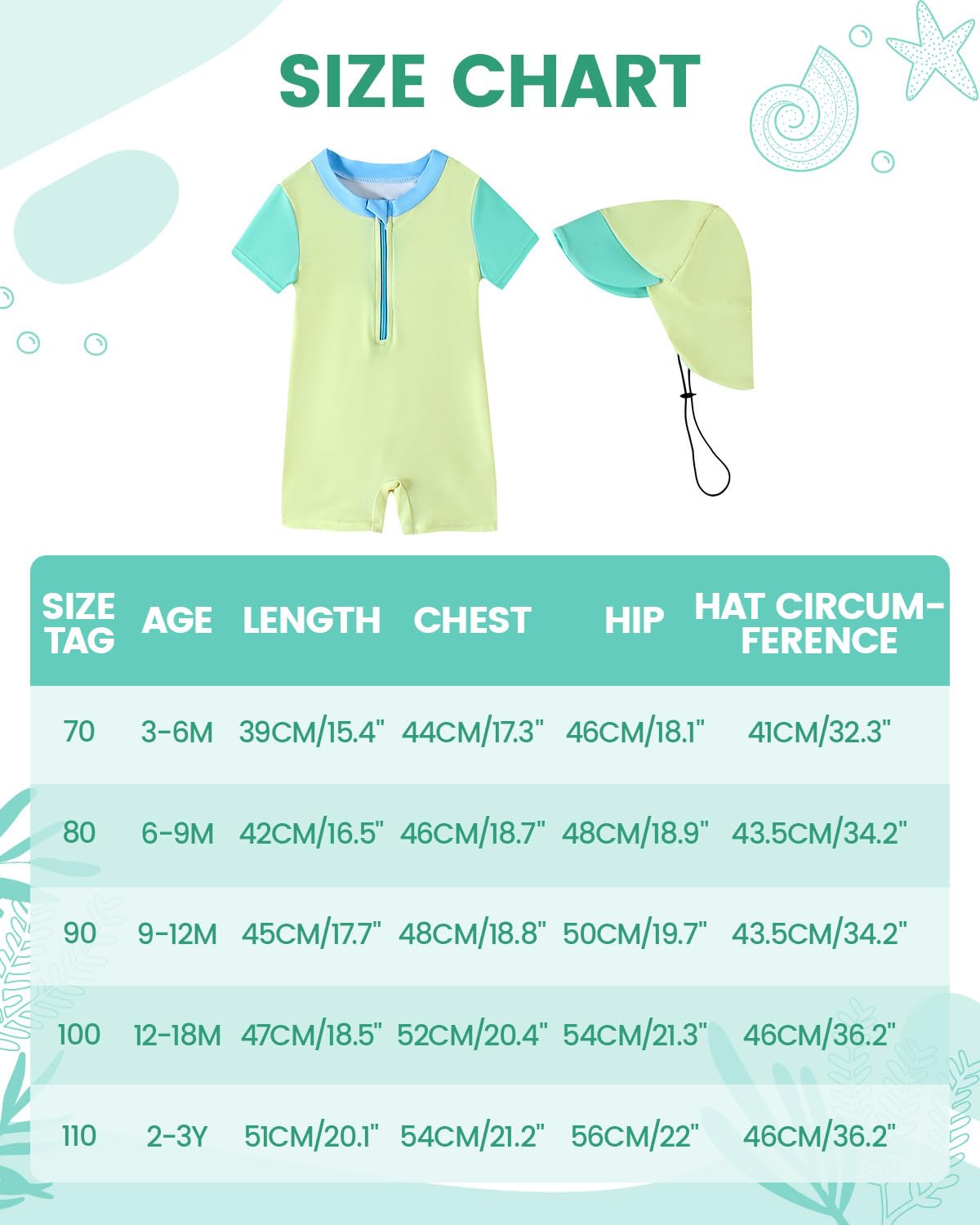 WYTbaby Costume da bagno per bambini, a maniche corte, con protezione UV, 3 mesi, 3 anni