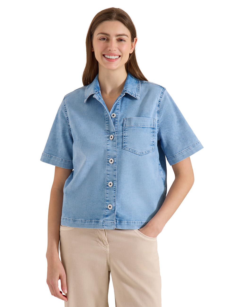 Cecil Damen 2117718 Kurzarm Overshirt mit Knopfleiste (1er Pack)