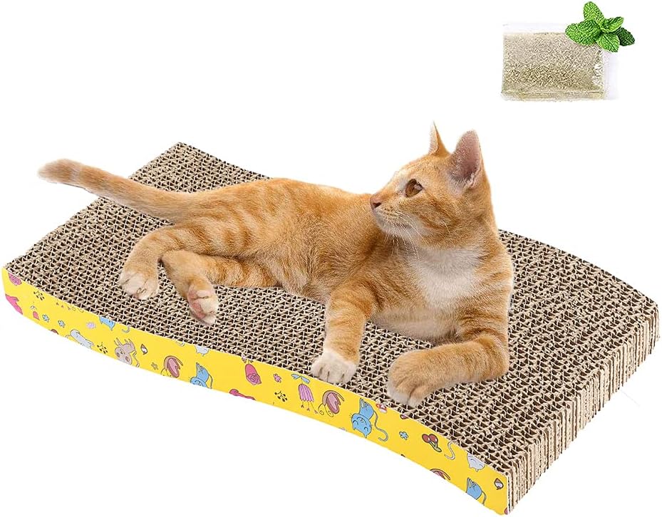 BALYLAS Cat Scratchers, Curved Cat Scratch Pad for Indoor Cats, Double-Sided Scratching Pad with Catnip，Cardboard Cat Scratcher for…