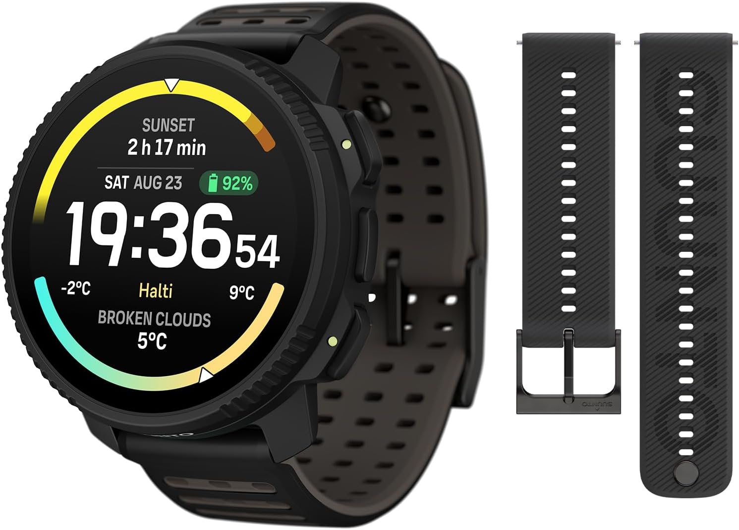 SUUNTO Vertical 2 GPS Sport Watch with 1.5” AMOLED Touchscreen, Black & SUUNTO 22 ATH6 Silicone Strap All Black S+M