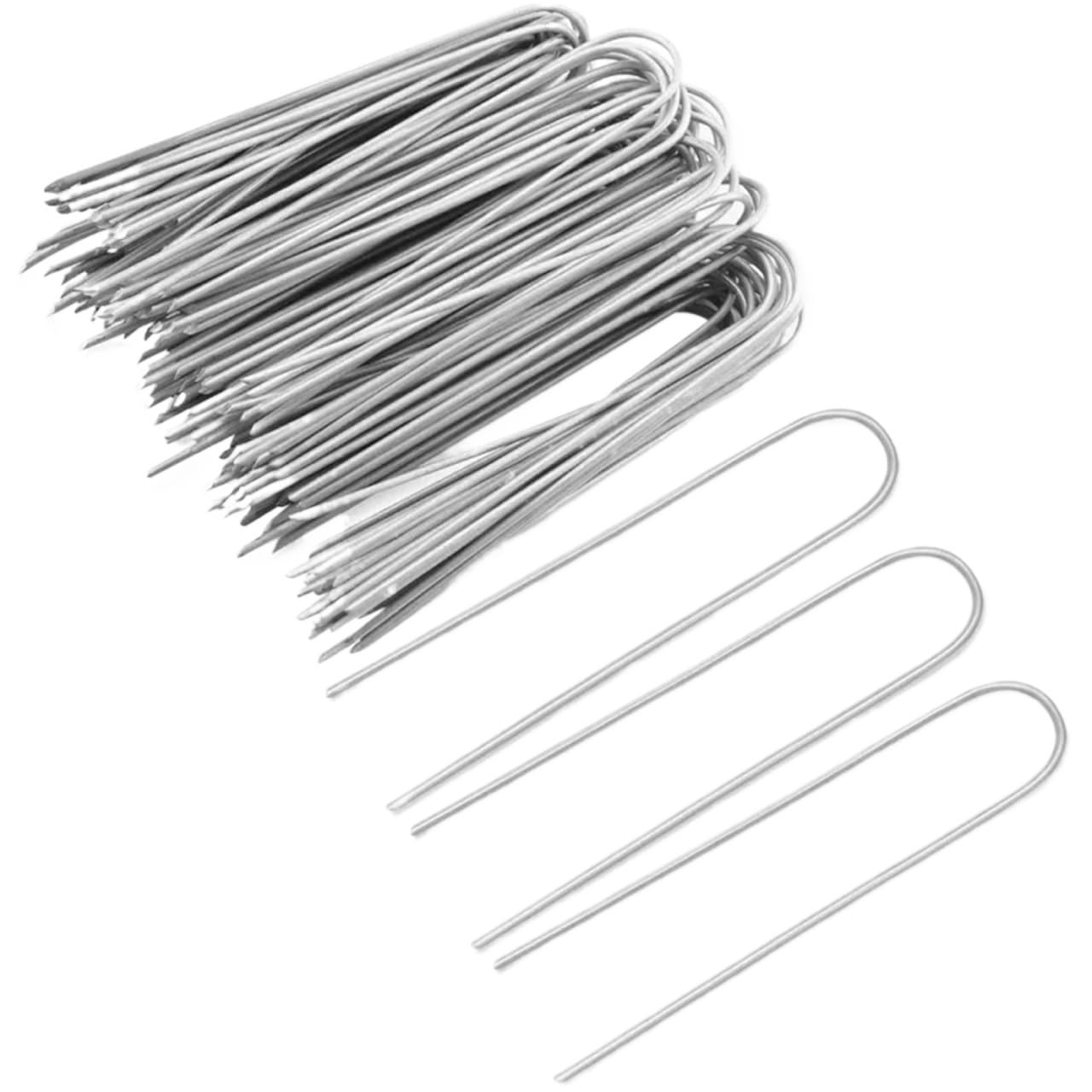 100 Pezzi di picchetti da Giardino a Forma U, Punti Metallici zincati for Giardinaggio, reti in Tessuto for agricolo per Giardini(Silver-4cmx10cm)