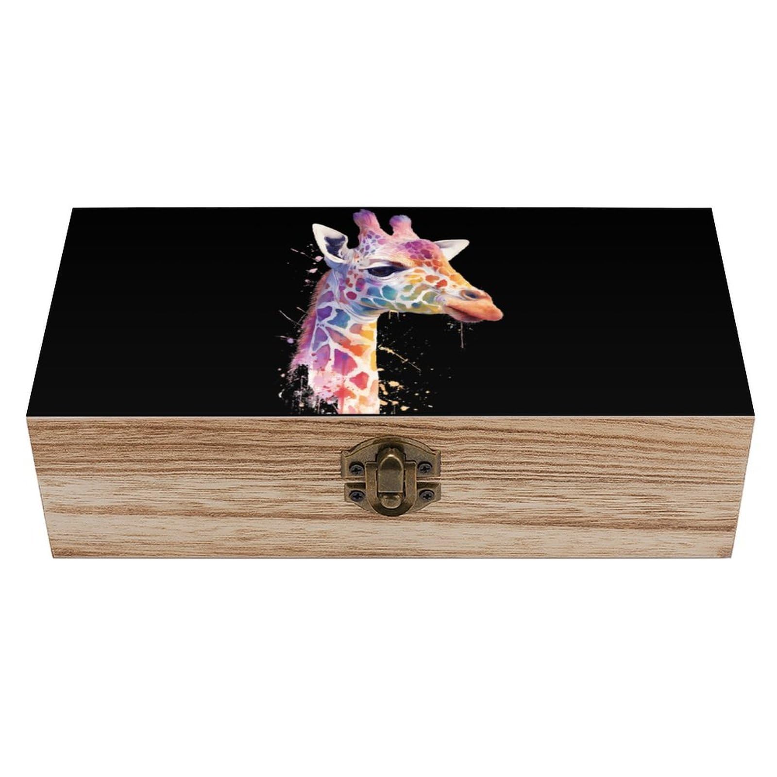 HLBSDM Watercolor Giraffe Head Wooden Storage Box Craft Memory Keepsake Treasure Chest Box Jewelry Organizer