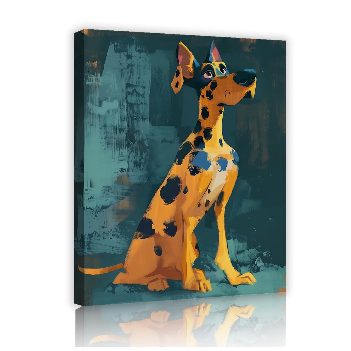 YUNART Modern Abstract Dog Canvas Art Print Cute Spotted Dog Sitting Portrait Poster Colorful Pet Puppy Painting Illustration Wall Decor 80x105cm Innerframe
