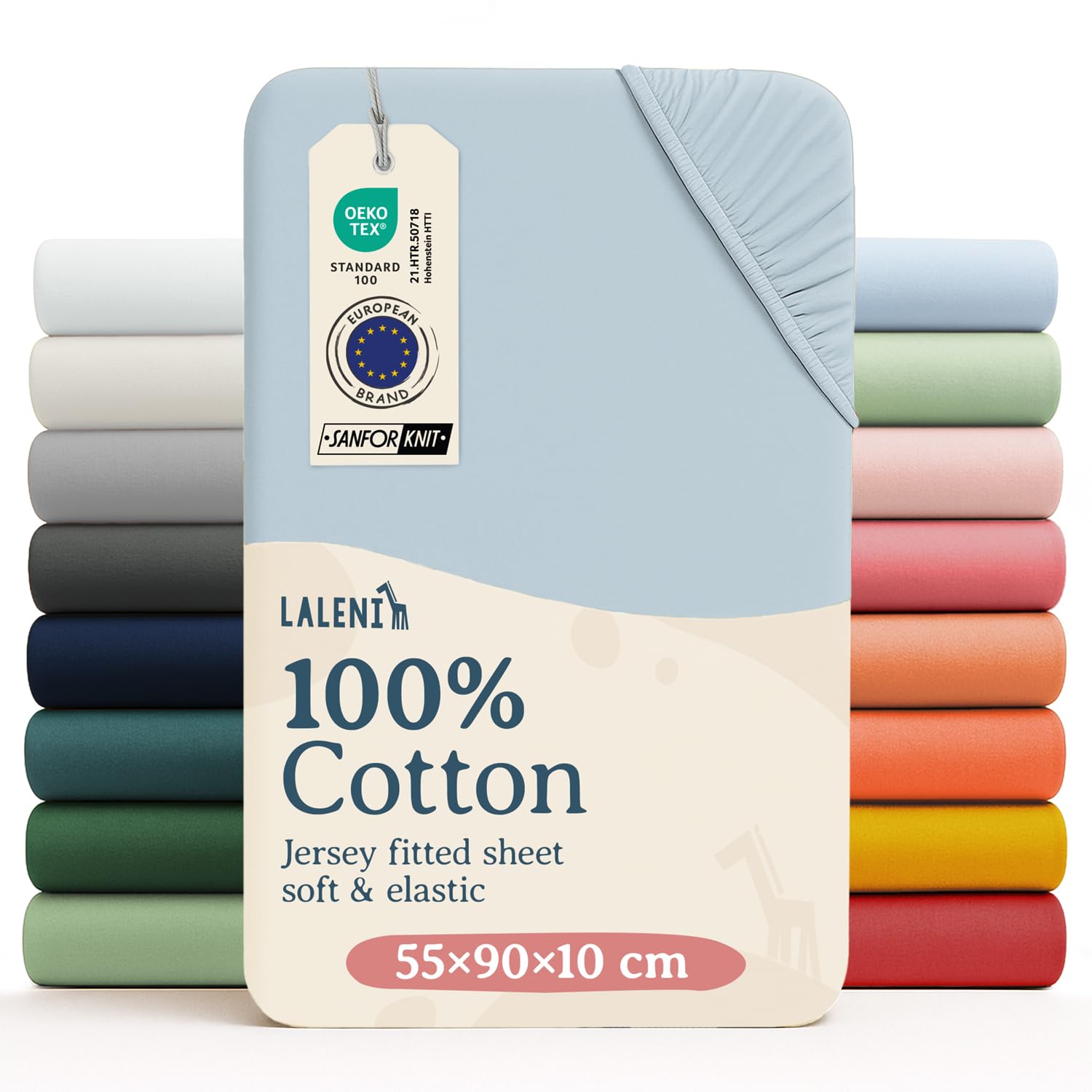 Laleni Jersey Fitted Sheet 55 x 90 cm Co-Sleeping Crib, Oeko-Tex Certified 100% Cotton Cradle Cover, Stroller Fitted Sheet, Baby Bedding Light Blue