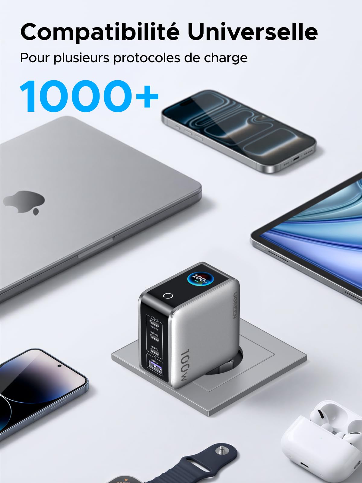 UGREEN Nexode Pro 100W Chargeur Rapide USB C 4 Ports avec Écran Intelligent