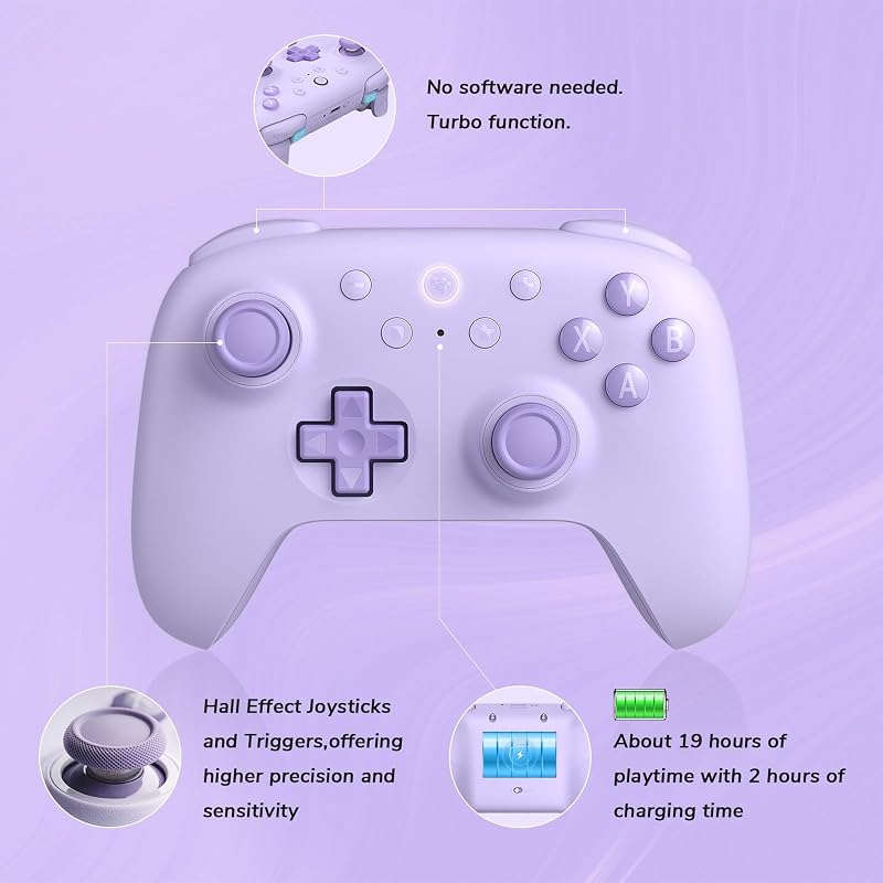 8bitdo Ultimate 2C Vezeték Nélküli Kontroller Windows PC és Android Eszközökhöz - 1000 Hz, Hall-Effekt Joystick, Programozható Gombok, Turbó